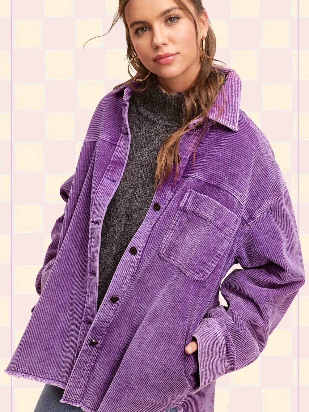 LA MIEL Purple Corduroy Shacket Jacket